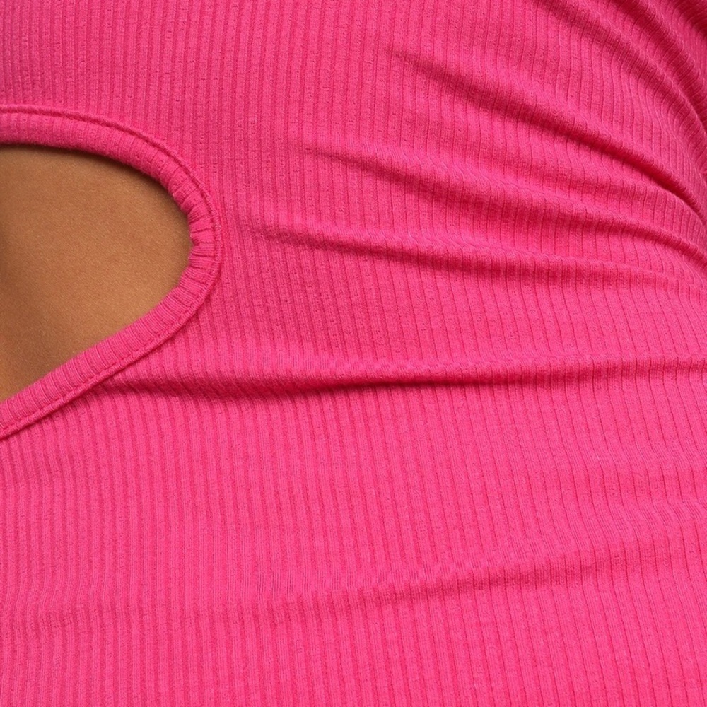 New Lulus Catching Looks Hot Pink Asymmetrical Cutout Bodycon Midi Dress - Picture 4 of 5